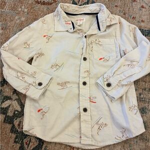 Cat & Jack Boys Beige Dinosaur Button-Down Shirt 4t Flannel